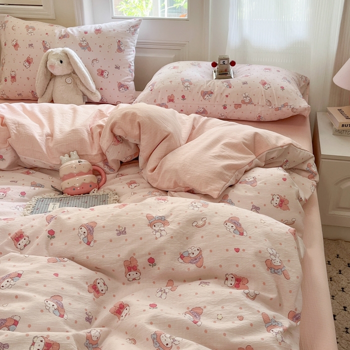 91家纺网 家纺一手货源 找家纺 海岛哥哥 2025新款高克重木棉提花双层纱四件套-风格二 顽皮乐乐