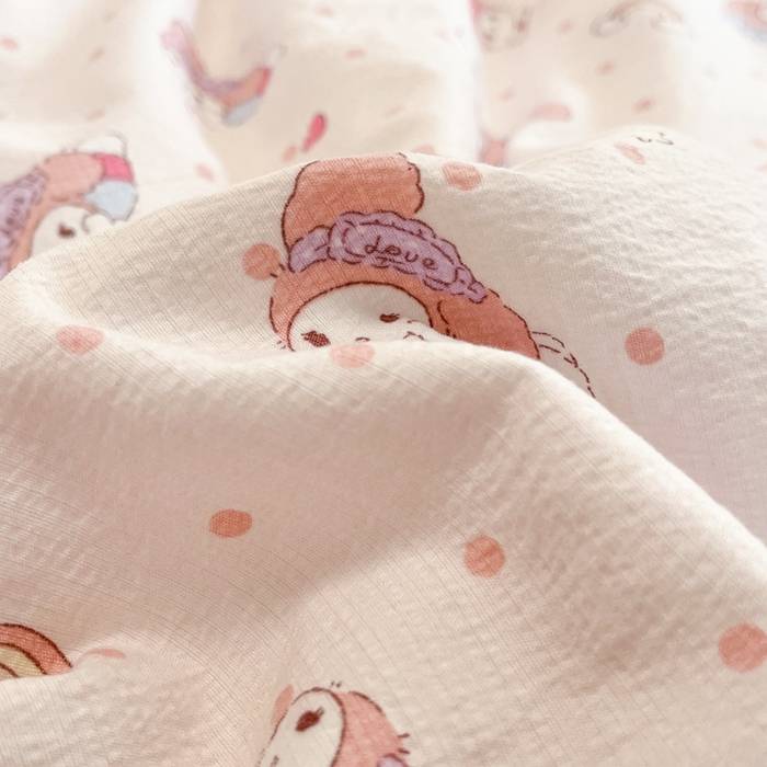 91家纺网 家纺一手货源 找家纺 海岛哥哥 2025新款高克重木棉提花双层纱四件套-风格二 顽皮乐乐