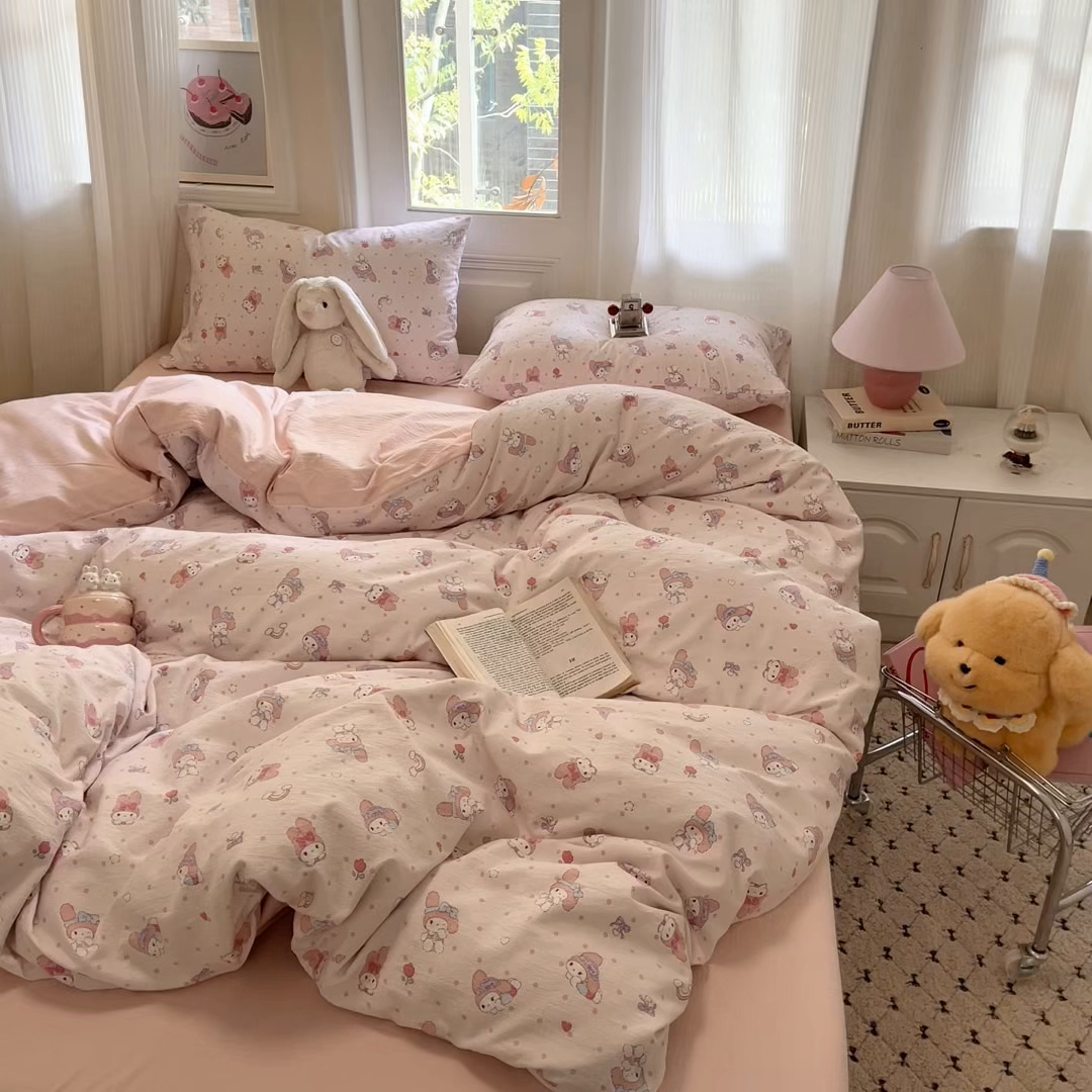 91家纺网 家纺一手货源 找家纺 海岛哥哥 2025新款高克重木棉提花双层纱四件套-风格二 顽皮乐乐