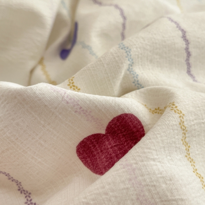 91家纺网 家纺一手货源 找家纺 海岛哥哥 2025新款高克重木棉提花双层纱四件套-风格二 小心心