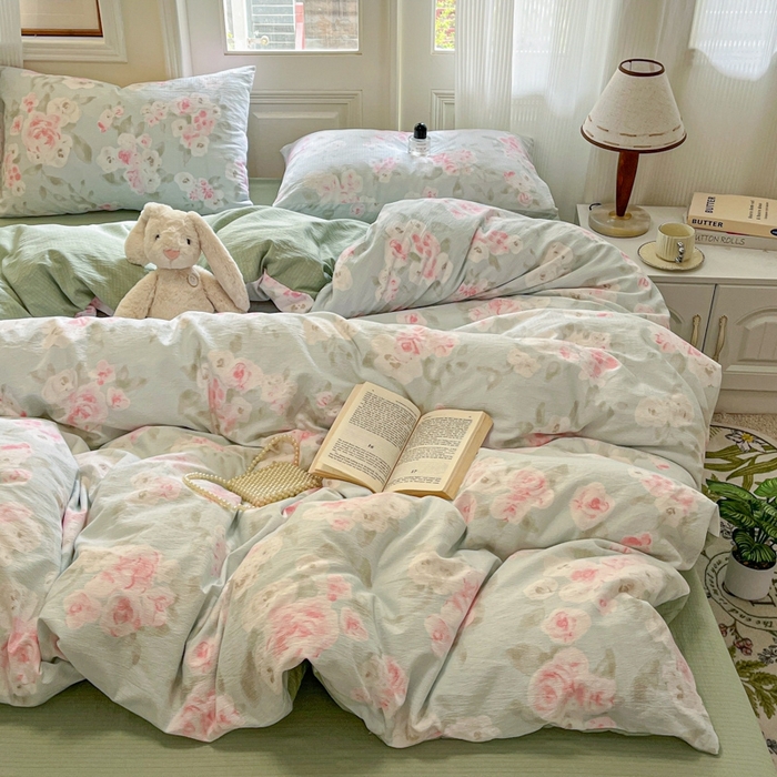 91家纺网 家纺一手货源 找家纺 海岛哥哥 2025新款高克重木棉提花双层纱四件套-风格二 嫣然花语