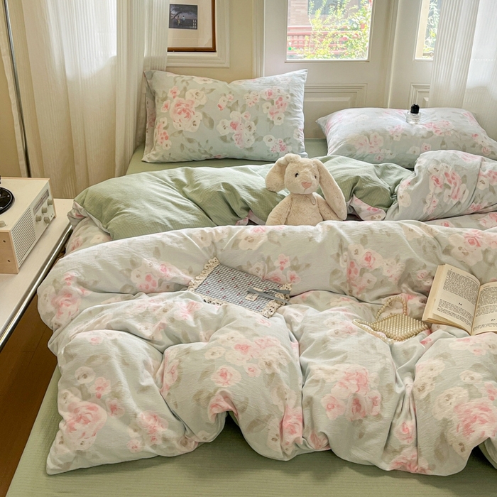 91家纺网 家纺一手货源 找家纺 海岛哥哥 2025新款高克重木棉提花双层纱四件套-风格二 嫣然花语