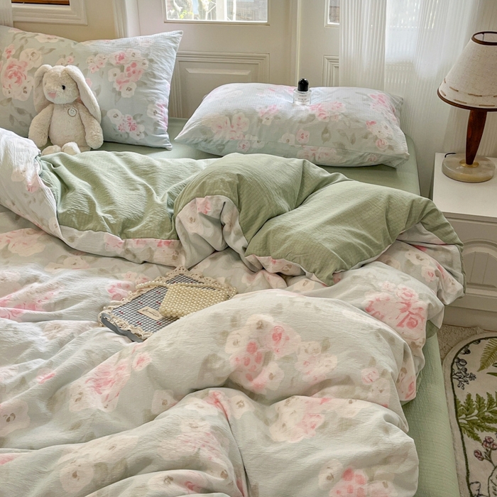 91家纺网 家纺一手货源 找家纺 海岛哥哥 2025新款高克重木棉提花双层纱四件套-风格二 嫣然花语