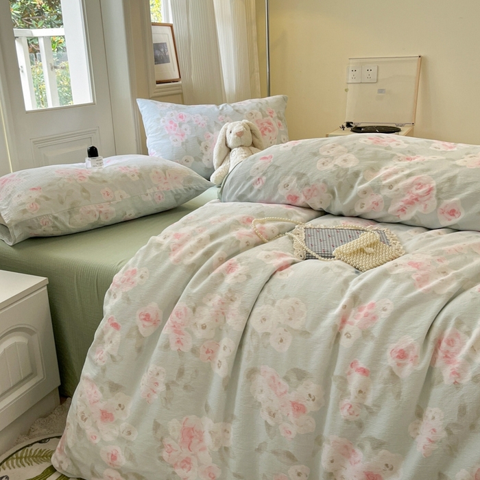 91家纺网 家纺一手货源 找家纺 海岛哥哥 2025新款高克重木棉提花双层纱四件套-风格二 嫣然花语