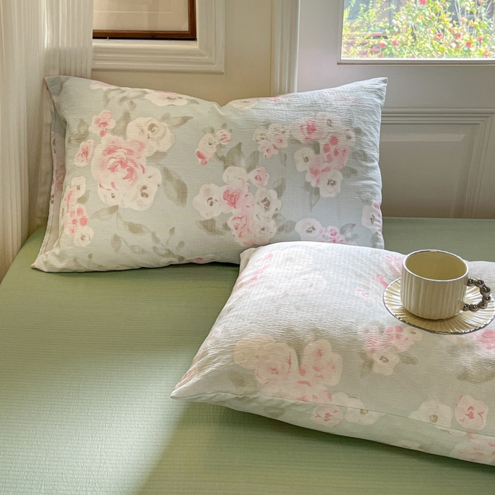 91家纺网 家纺一手货源 找家纺 海岛哥哥 2025新款高克重木棉提花双层纱四件套-风格二 嫣然花语