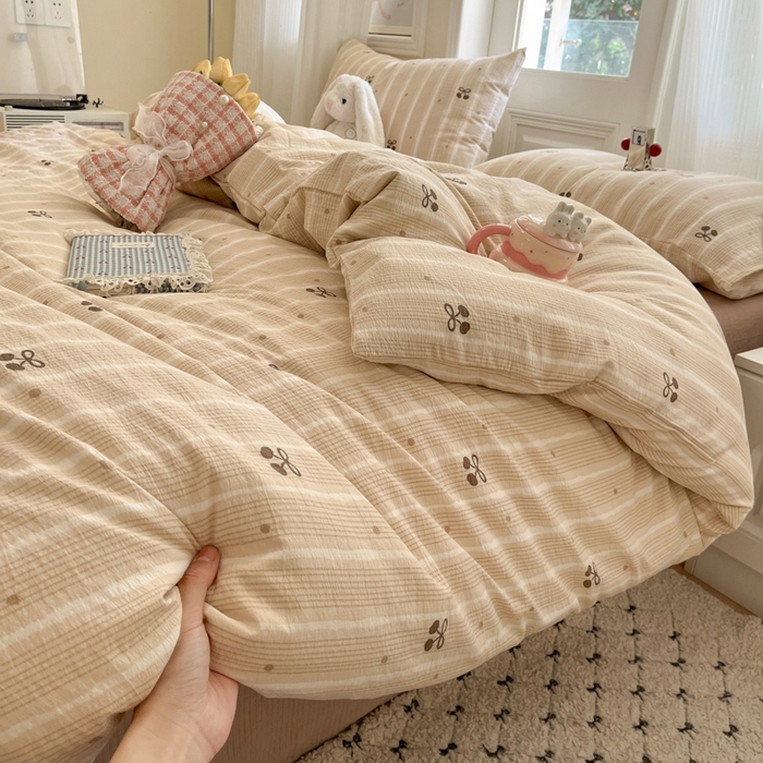 91家纺网 家纺一手货源 找家纺 海岛哥哥 2025新款高克重木棉提花双层纱四件套-风格二 樱桃点点