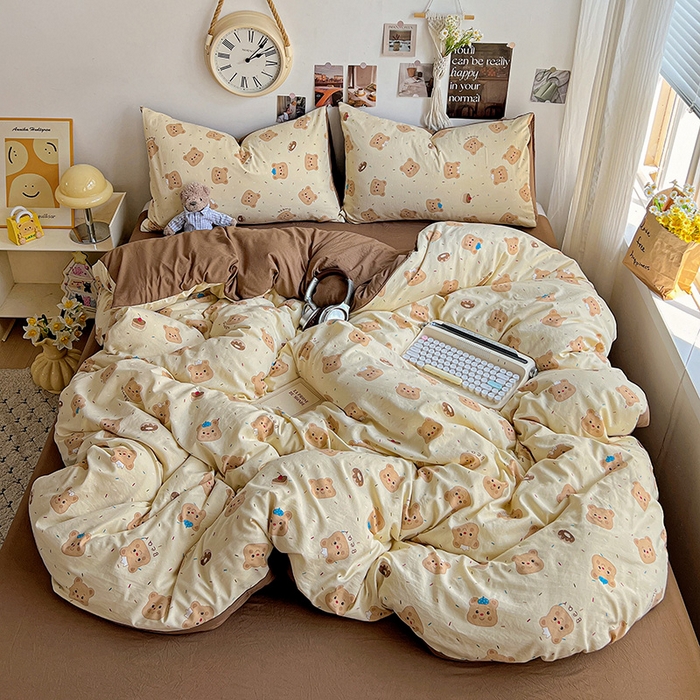 91家纺网 家纺一手货源 找家纺 （总）沐芷 2025 水洗棉印花四件套卡通简约床单三件套宿舍 【提供买家秀】