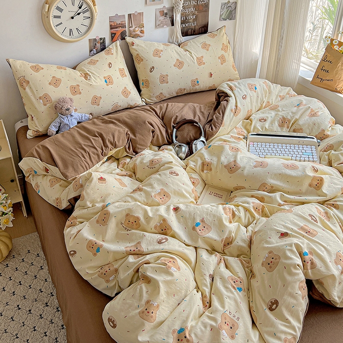 91家纺网 家纺一手货源 找家纺 （总）沐芷 2025 水洗棉印花四件套卡通简约床单三件套宿舍 【提供买家秀】