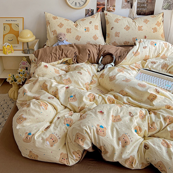 91家纺网 家纺一手货源 找家纺 （总）沐芷 2025 水洗棉印花四件套卡通简约床单三件套宿舍 【提供买家秀】