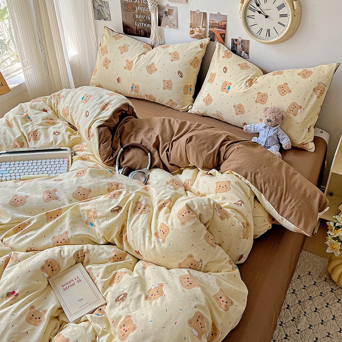 91家纺网 家纺一手货源 找家纺 （总）沐芷 2025 水洗棉印花四件套卡通简约床单三件套宿舍 【提供买家秀】