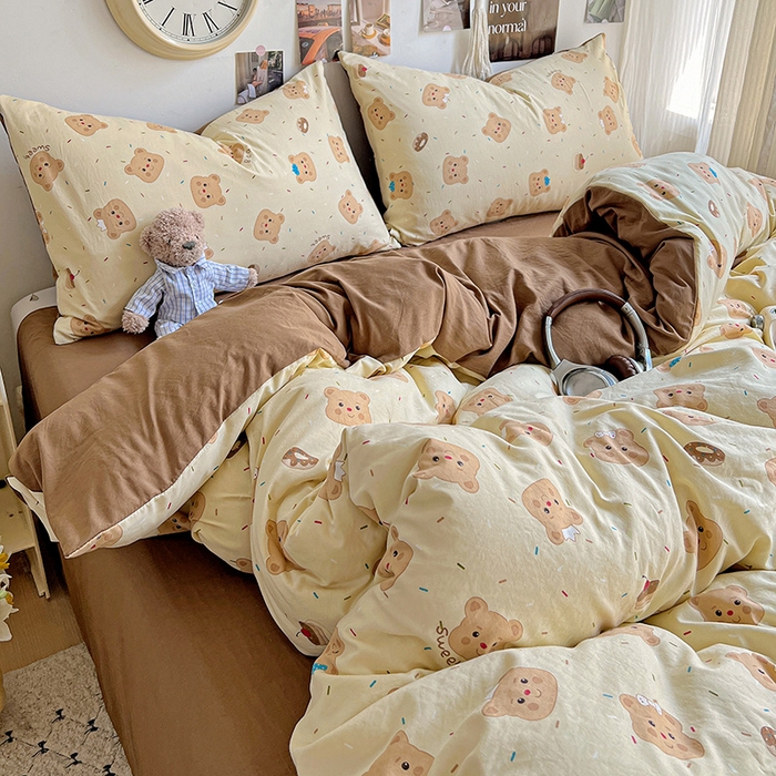 91家纺网 家纺一手货源 找家纺 （总）沐芷 2025 水洗棉印花四件套卡通简约床单三件套宿舍 【提供买家秀】