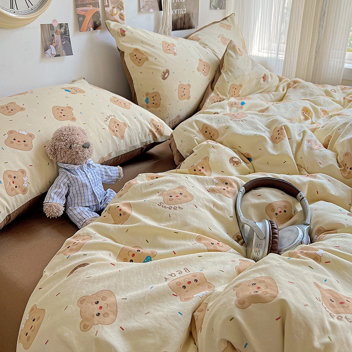 91家纺网 家纺一手货源 找家纺 （总）沐芷 2025 水洗棉印花四件套卡通简约床单三件套宿舍 【提供买家秀】