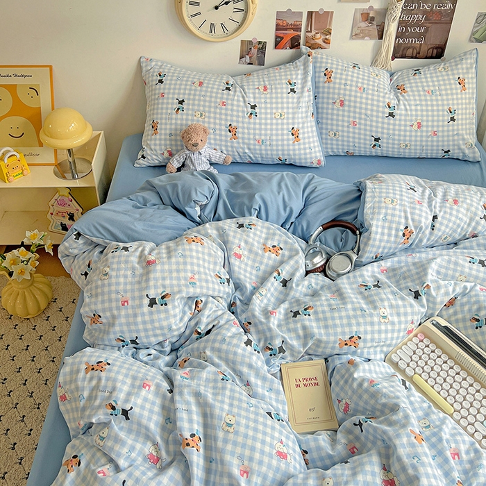 91家纺网 家纺一手货源 找家纺 （总）沐芷 2025 水洗棉印花四件套卡通简约床单三件套宿舍 【提供买家秀】