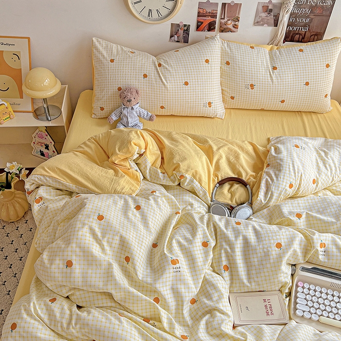 91家纺网 家纺一手货源 找家纺 （总）沐芷 2025 水洗棉印花四件套卡通简约床单三件套宿舍 【提供买家秀】