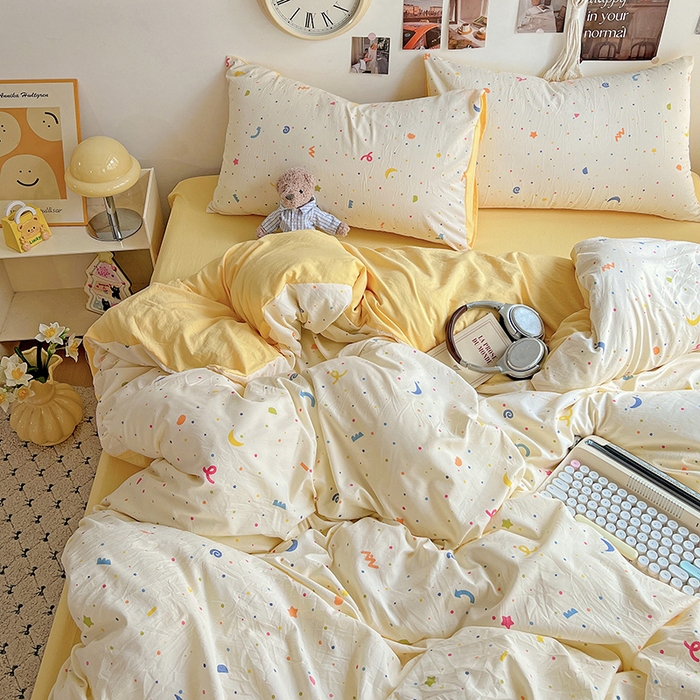 91家纺网 家纺一手货源 找家纺 沐芷 2025 A类水洗棉印花四件套卡通简约床单三件套宿舍 【提供买家秀】 奶酪点点