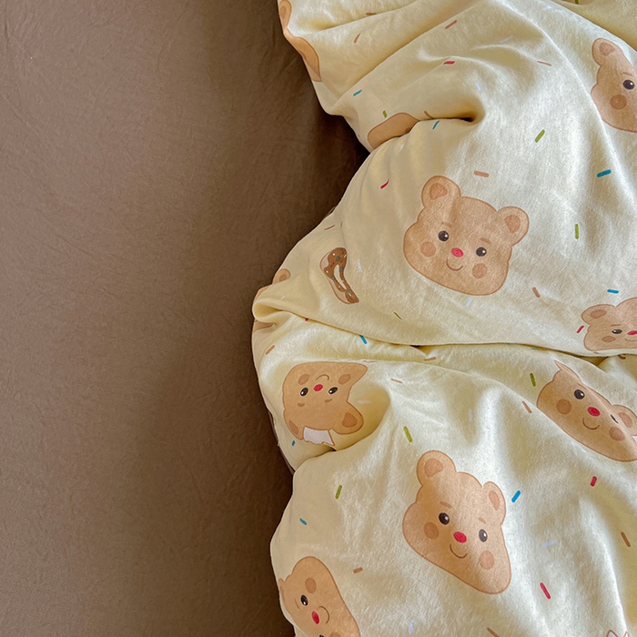 91家纺网 家纺一手货源 找家纺 沐芷 2025 A类水洗棉印花四件套卡通简约床单三件套宿舍 【提供买家秀】 棕咖熊宝