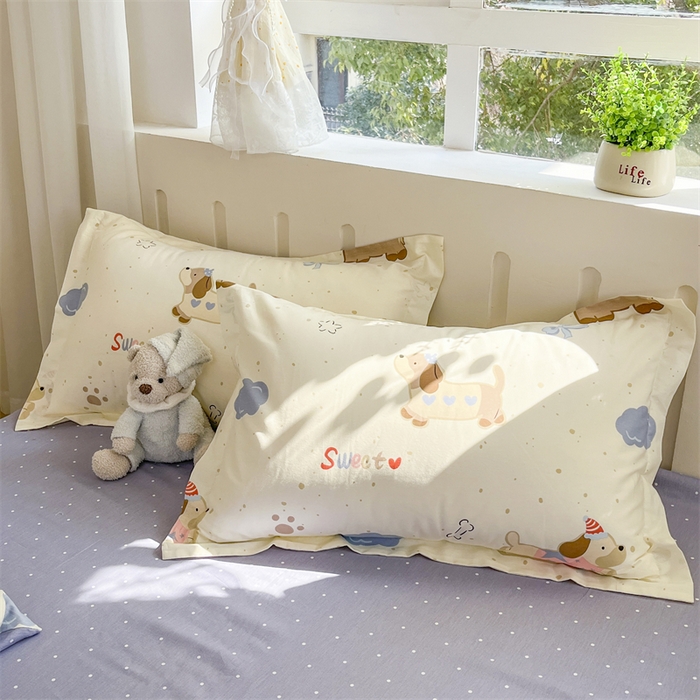 大吉 2025新款亲肤舒适全棉纯棉喷气小清新印花系列单枕套枕套单件单品枕套 萌宠日记