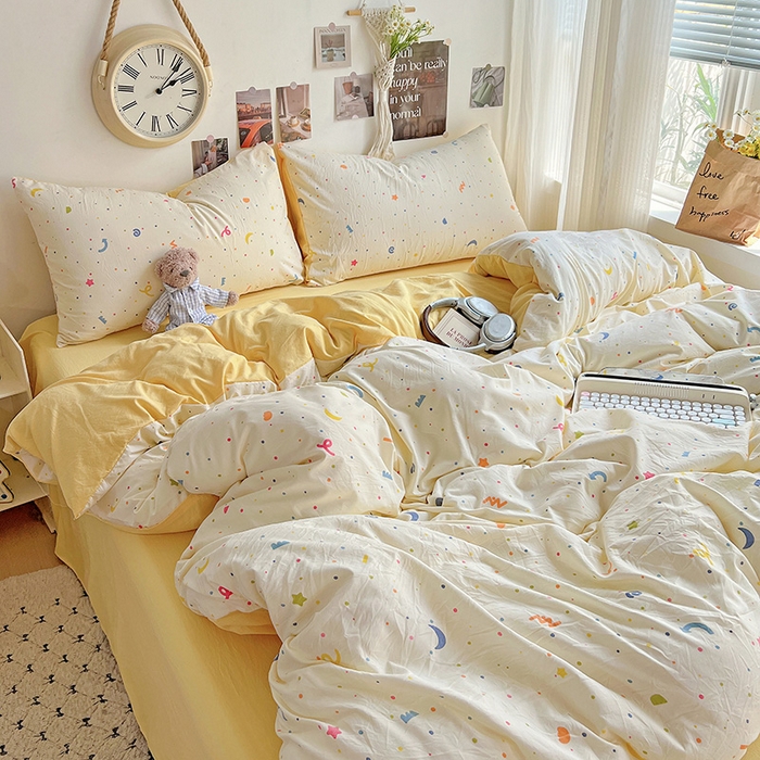 91家纺网 家纺一手货源 找家纺 沐芷 2025 A类水洗棉印花四件套卡通简约床单三件套宿舍 【提供买家秀】 奶酪点点