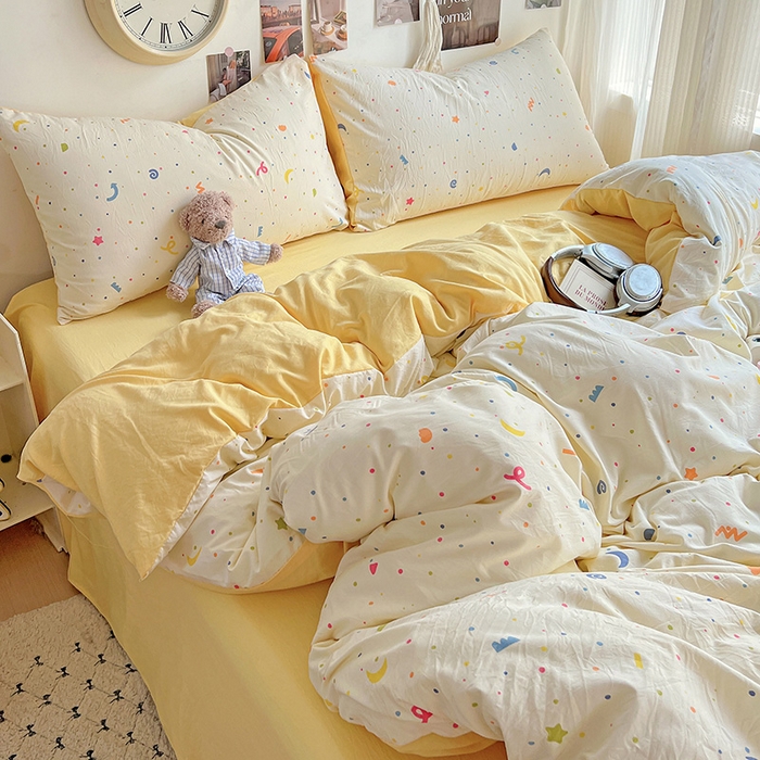 91家纺网 家纺一手货源 找家纺 沐芷 2025 A类水洗棉印花四件套卡通简约床单三件套宿舍 【提供买家秀】 奶酪点点