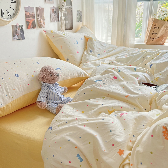 91家纺网 家纺一手货源 找家纺 沐芷 2025 A类水洗棉印花四件套卡通简约床单三件套宿舍 【提供买家秀】 奶酪点点