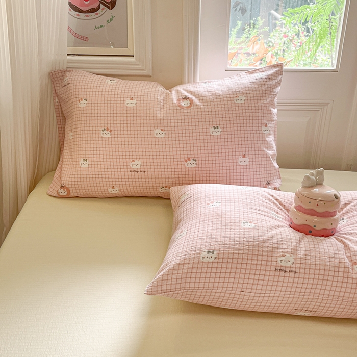 91家纺网 家纺一手货源 找家纺 港岛妹妹 2025新款高克重提花双层纱四件套-风格一 苹果小喵