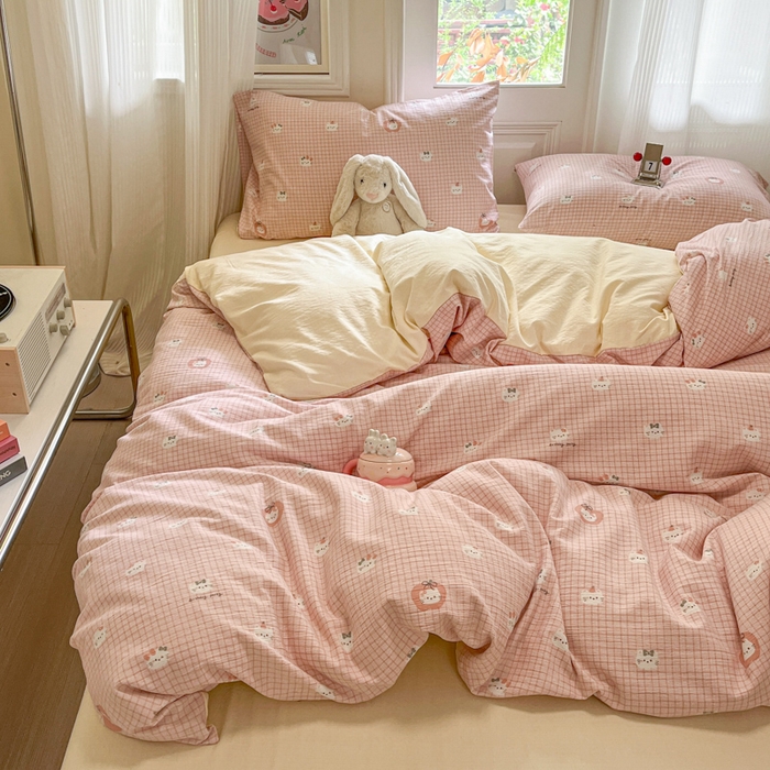 91家纺网 家纺一手货源 找家纺 港岛妹妹 2025新款高克重提花双层纱四件套-风格一 苹果小喵