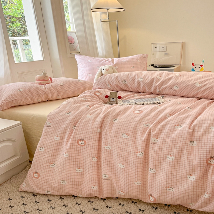 91家纺网 家纺一手货源 找家纺 港岛妹妹 2025新款高克重提花双层纱四件套-风格一 苹果小喵