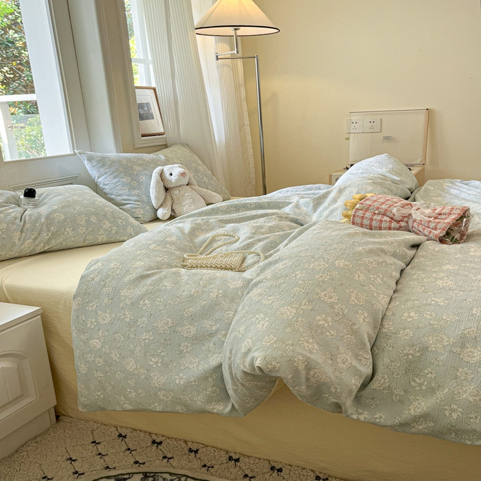 91家纺网 家纺一手货源 找家纺 港岛妹妹 2025新款高克重提花双层纱四件套-风格一 茶花