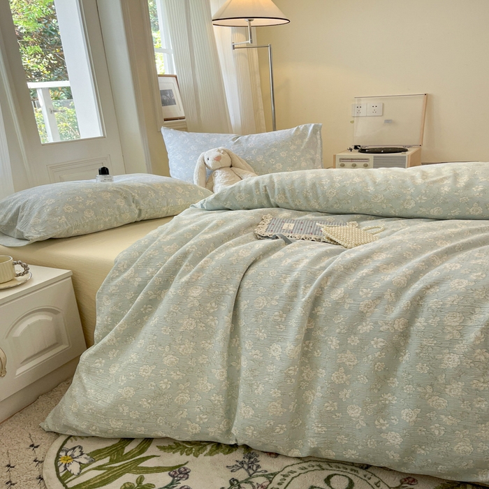 91家纺网 家纺一手货源 找家纺 港岛妹妹 2025新款高克重提花双层纱四件套-风格一 茶花