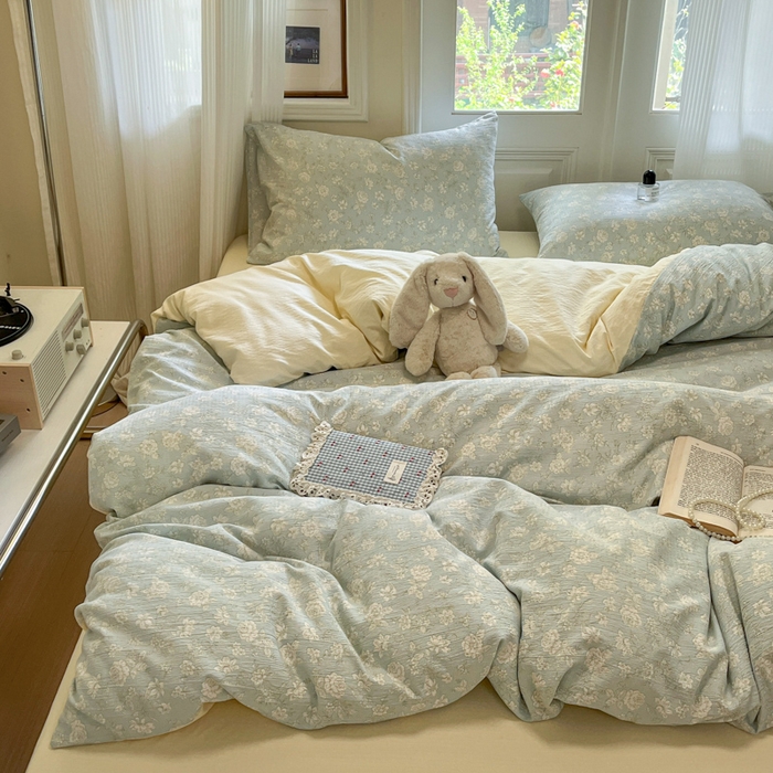 91家纺网 家纺一手货源 找家纺 港岛妹妹 2025新款高克重提花双层纱四件套-风格一 茶花