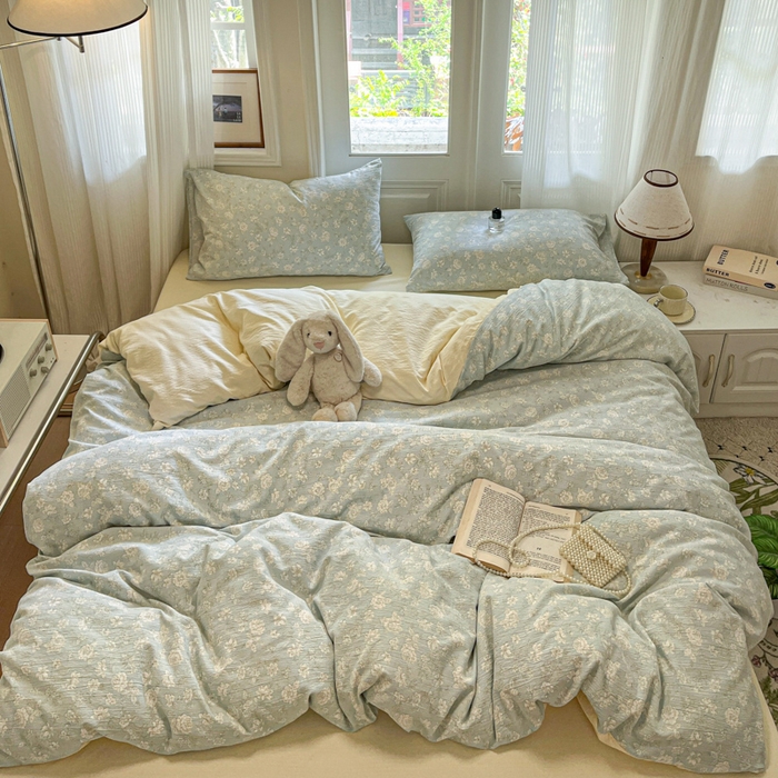 91家纺网 家纺一手货源 找家纺 港岛妹妹 2025新款高克重提花双层纱四件套-风格一 茶花