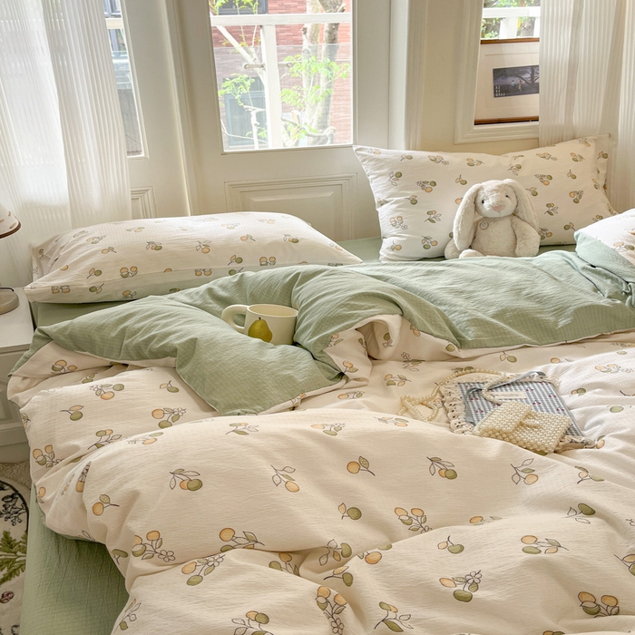 91家纺网 家纺一手货源 找家纺 港岛妹妹 2025新款高克重提花双层纱四件套-风格一 果实