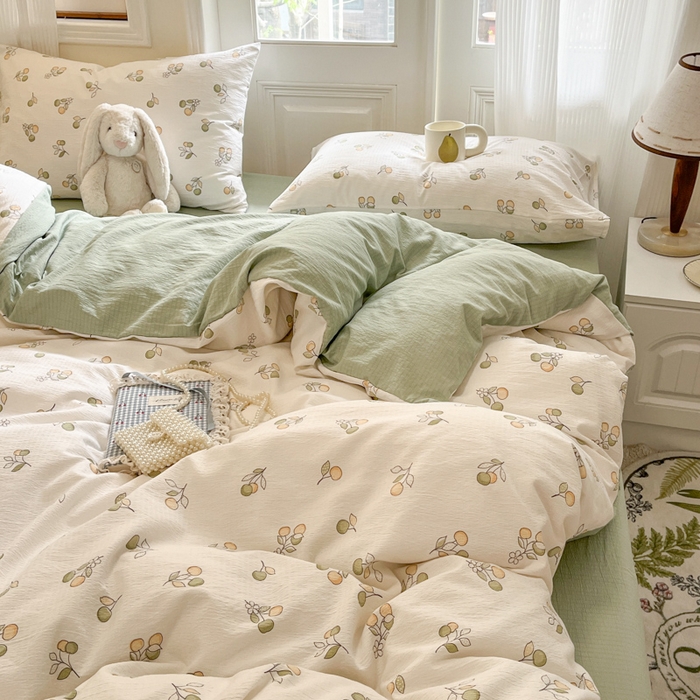 91家纺网 家纺一手货源 找家纺 港岛妹妹 2025新款高克重提花双层纱四件套-风格一 果实