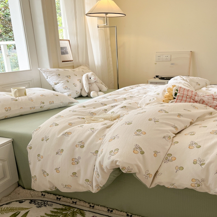 91家纺网 家纺一手货源 找家纺 港岛妹妹 2025新款高克重提花双层纱四件套-风格一 果实