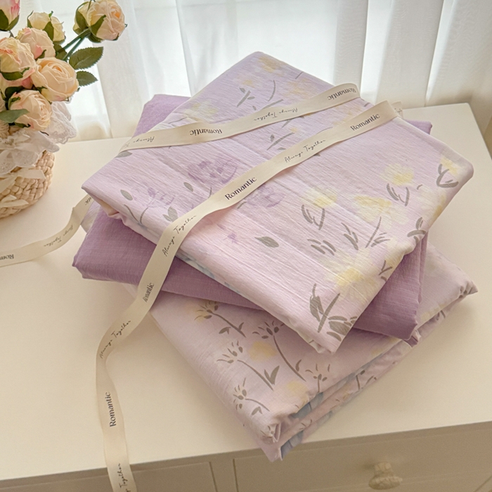 91家纺网 家纺一手货源 找家纺 港岛妹妹 2025新款高克重提花双层纱四件套-风格一 花开半夏紫