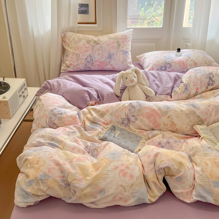 91家纺网 家纺一手货源 找家纺 港岛妹妹 2025新款高克重提花双层纱四件套-风格一 花露凝香