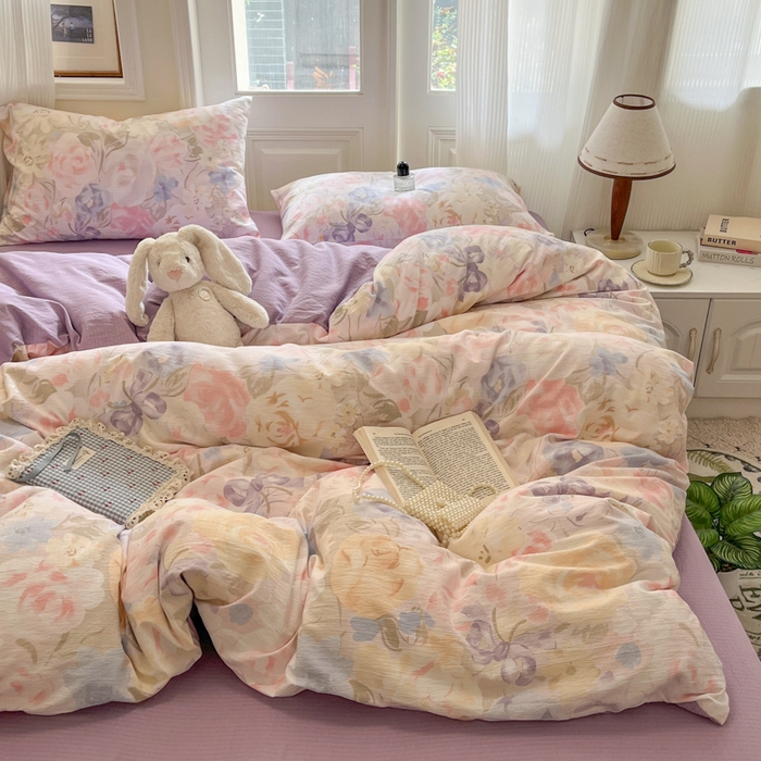 91家纺网 家纺一手货源 找家纺 港岛妹妹 2025新款高克重提花双层纱四件套-风格一 花露凝香