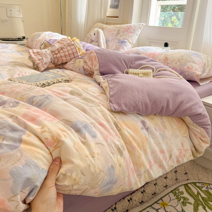 91家纺网 家纺一手货源 找家纺 港岛妹妹 2025新款高克重提花双层纱四件套-风格一 花露凝香