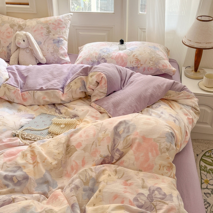 91家纺网 家纺一手货源 找家纺 港岛妹妹 2025新款高克重提花双层纱四件套-风格一 花露凝香