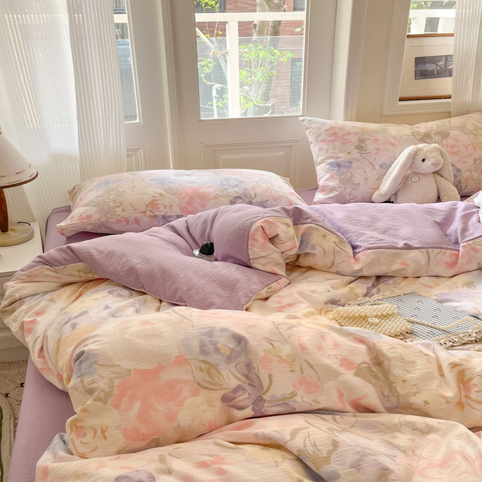 91家纺网 家纺一手货源 找家纺 港岛妹妹 2025新款高克重提花双层纱四件套-风格一 花露凝香