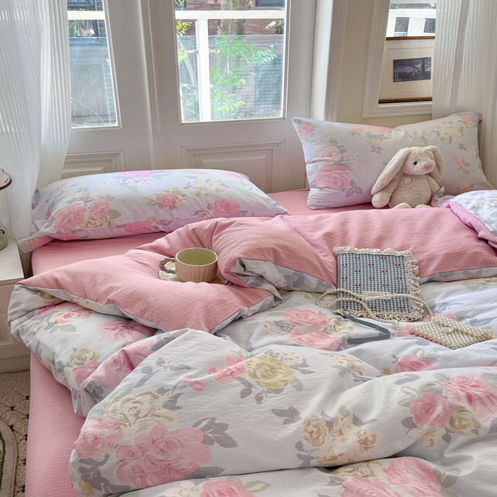 91家纺网 家纺一手货源 找家纺 港岛妹妹 2025新款高克重提花双层纱四件套-风格一 花梦如烟