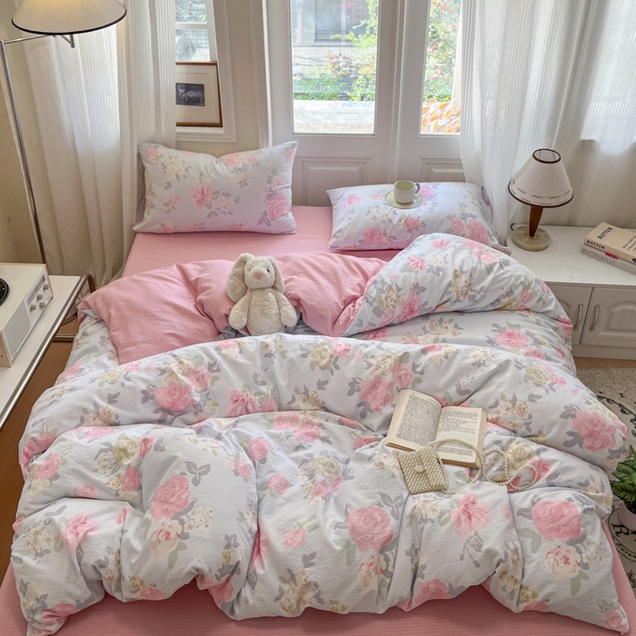 91家纺网 家纺一手货源 找家纺 港岛妹妹 2025新款高克重提花双层纱四件套-风格一 花梦如烟