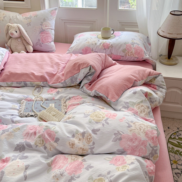 91家纺网 家纺一手货源 找家纺 港岛妹妹 2025新款高克重提花双层纱四件套-风格一 花梦如烟