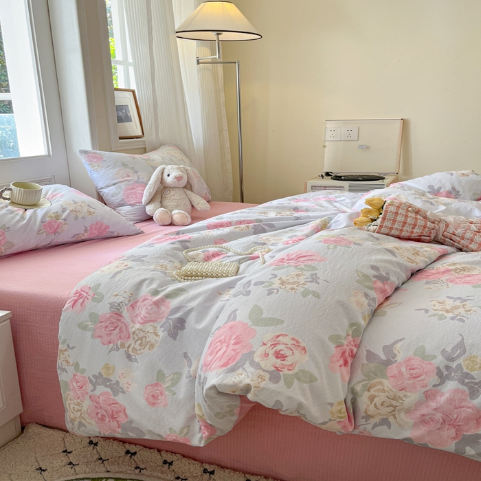 91家纺网 家纺一手货源 找家纺 港岛妹妹 2025新款高克重提花双层纱四件套-风格一 花梦如烟