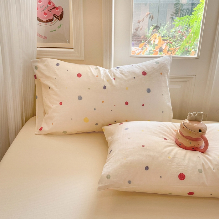 91家纺网 家纺一手货源 找家纺 港岛妹妹 2025新款高克重提花双层纱四件套-风格一 幻彩波点