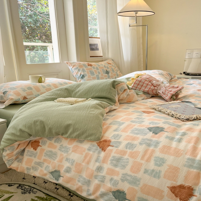 91家纺网 家纺一手货源 找家纺 港岛妹妹 2025新款高克重提花双层纱四件套-风格一 简絮