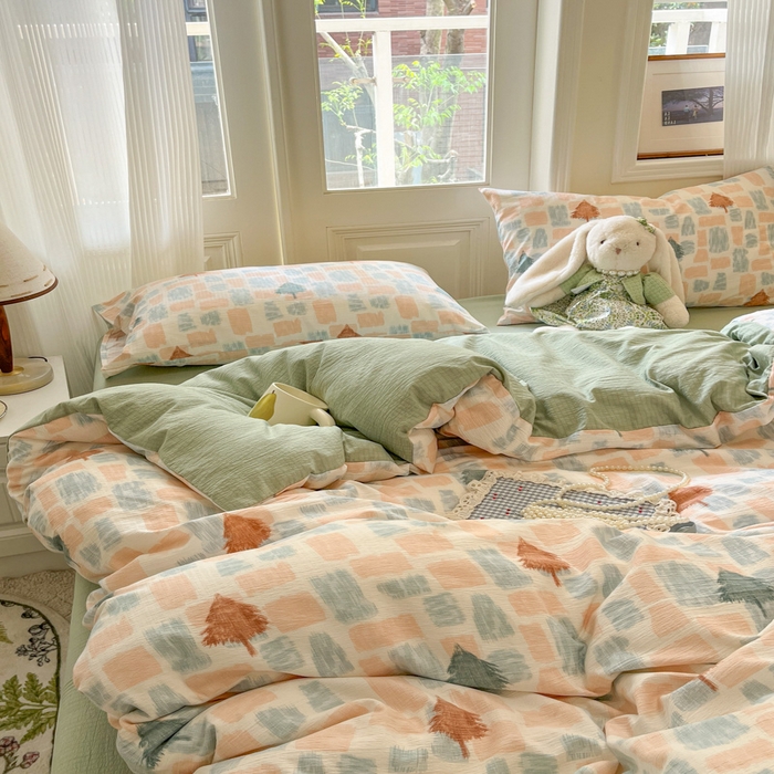 91家纺网 家纺一手货源 找家纺 港岛妹妹 2025新款高克重提花双层纱四件套-风格一 简絮