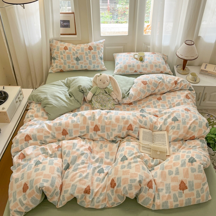 91家纺网 家纺一手货源 找家纺 港岛妹妹 2025新款高克重提花双层纱四件套-风格一 简絮