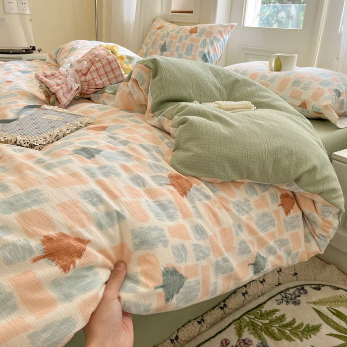 91家纺网 家纺一手货源 找家纺 港岛妹妹 2025新款高克重提花双层纱四件套-风格一 简絮