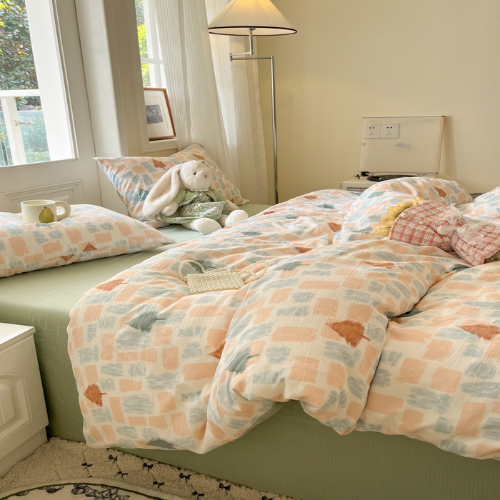 91家纺网 家纺一手货源 找家纺 港岛妹妹 2025新款高克重提花双层纱四件套-风格一 简絮